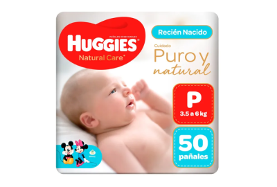 Pañal Bebé Huggies Natural Care Talla P pqt x50und